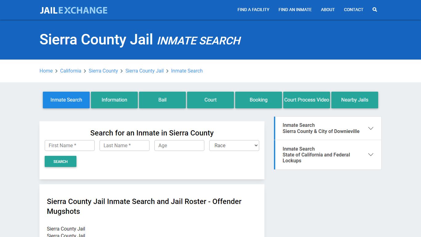 Sierra County Jail, CA Inmate Search: Roster & Mugshots