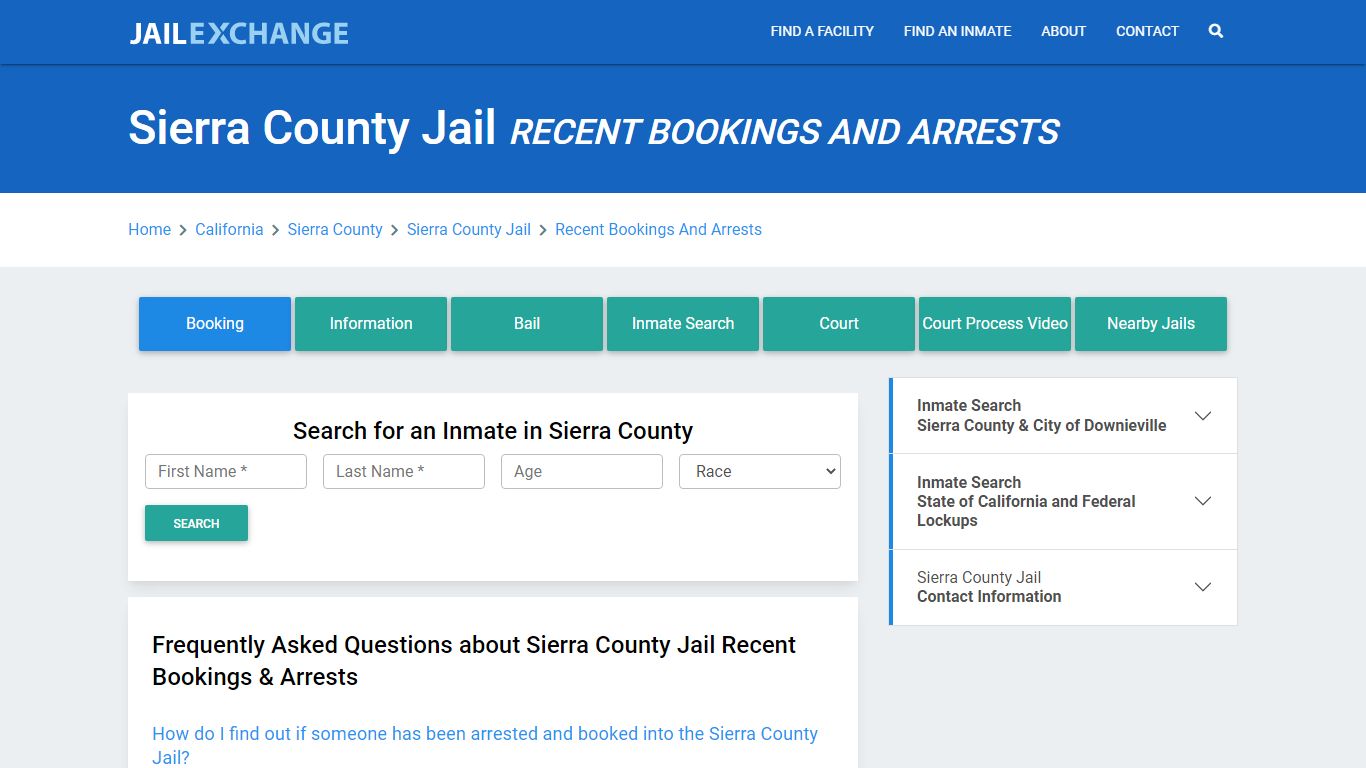 Sierra County Jail CA Recent Arrests and Bookings - Jail Exchange