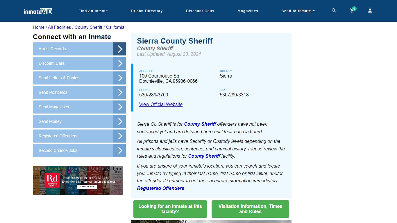 Sierra County Sheriff & Arrest Search - InmateAid